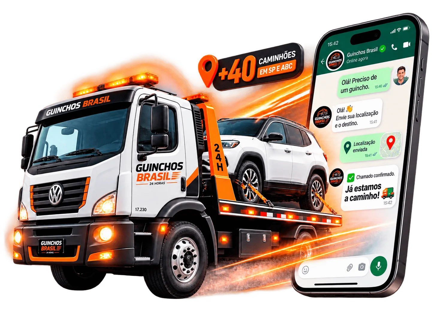Caminhão plataforma da Guinchos Brasil transportando um SUV